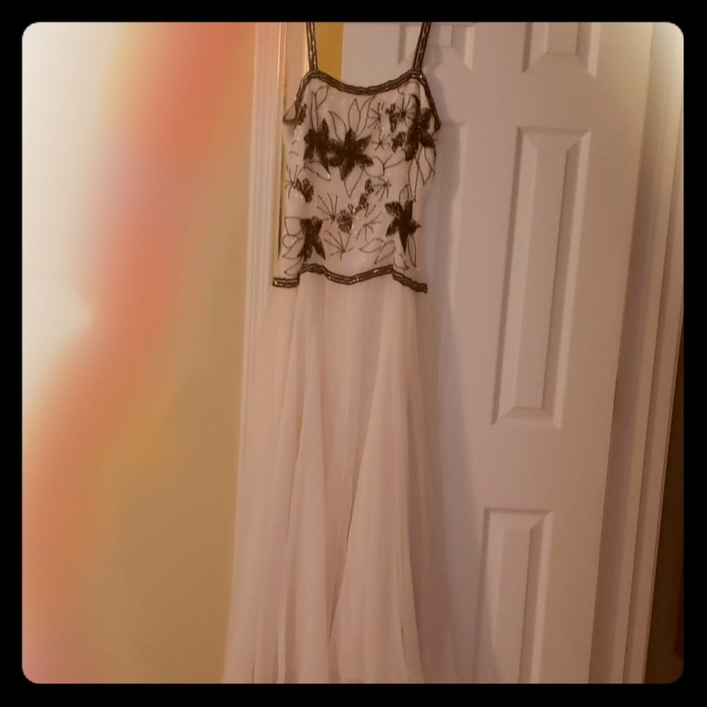 Black white embellished prom dress